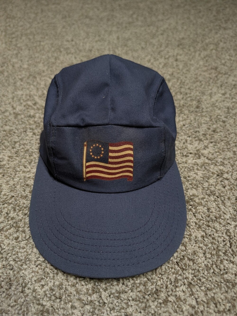 Vintage F&F 5 Panel Camper Hat With Betsy Ross Flag Made In USA